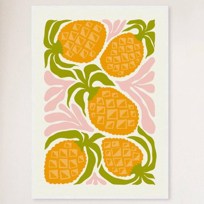 Galrie Vibrant Pineapple Print Wall Art from Abstract Fruit Collection for Kitchen Decor, White Frame, 70 x 100cm (28 x 40inch)