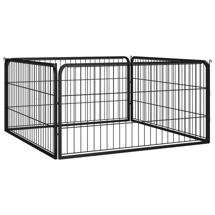 vidaXL Dog Playpen 4 Panels Black Powder-coated Steel Dog Kennel Puppy Cage