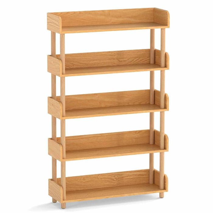 Costway 5tier Wood Bookshelf Modern Elevated Guardrails Shelving Rack
