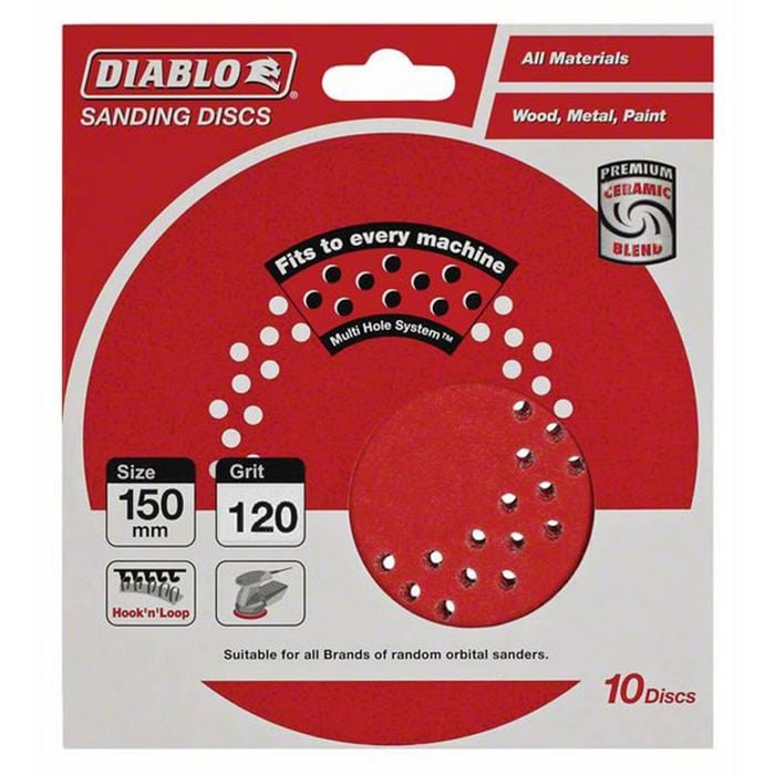 Diablo 150mm 120G Hook & Loop Random Orbital Sanding Disc - 10 Pack