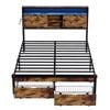Ufurniture Bed Frame with Storage Headboard LED Lights & Power Outlets 2 Underbed Storage Drawers Double Rustic Brown