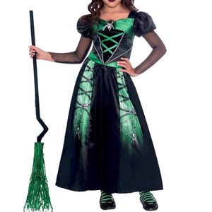 Cute Black And Green Spider Witch Girls Halloween Costume - 4-6