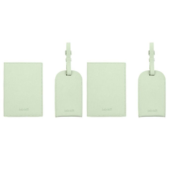 2PK Kate Hill Passport Holder Wallet & Adjustable ID Luggage Tag Gift Set Pistachio