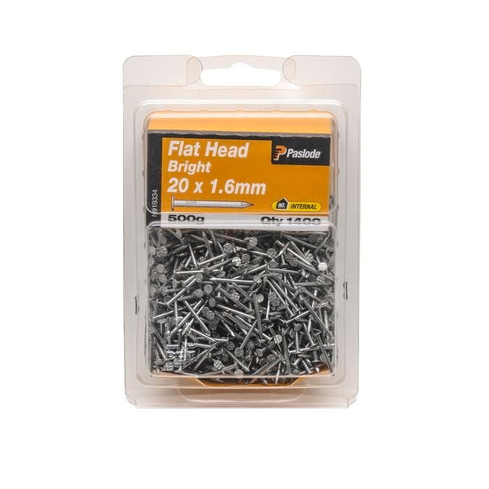 Paslode 20 x 1.6mm 500g Bright Steel Flat Head Nails - 1400 Pack