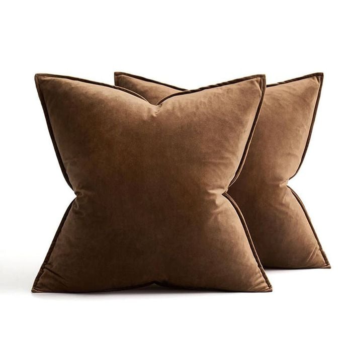 Catzon 2 Pcs Decorative Velvet Throw Pillow Covers Soild for Home Car 60X60cm-Dark Coffee