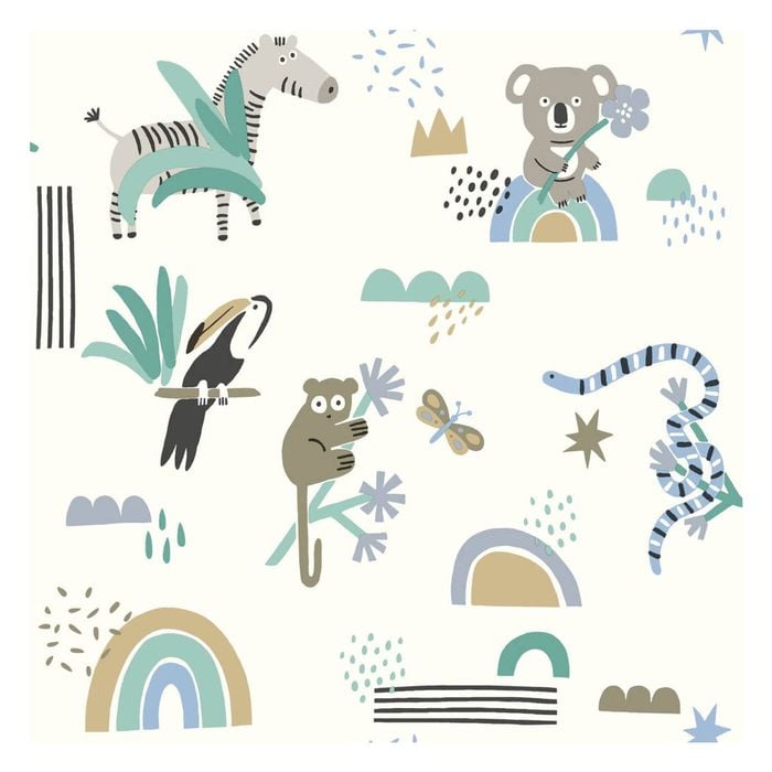 Abstract Animals Blue/Teal Wallpaper  53cm x 10.05m