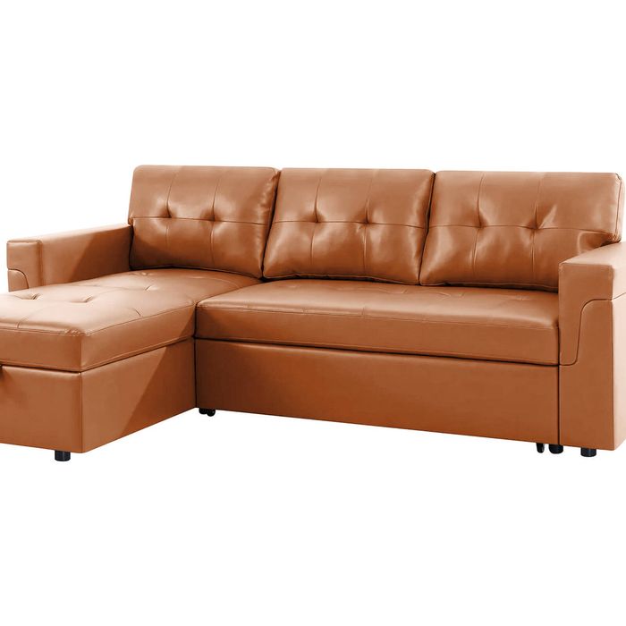 Auden Pull Out Sofa Bed with Storage Chaise PU - Brown