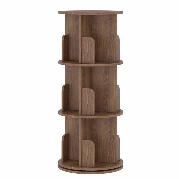 Ufurniture Rotating Bookshelf 3-tier Wooden Bookcase Corner Standing Display Shelf Organizer Cd Storage Rack Brown
