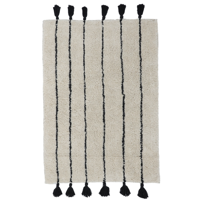 Yarra Textiles Tufted Bathmat With Black Tassels (60 cm x 90 cm), 1700 gsm+ - Sand