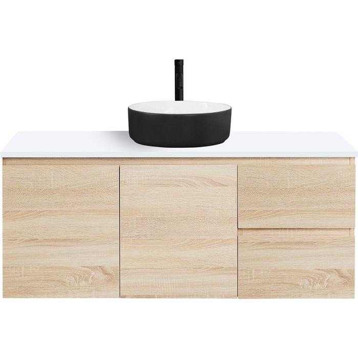 CIBO 1200mm Coast Veneer Nordic Wall Hung Bathroom Vanity With Black And White Basin
