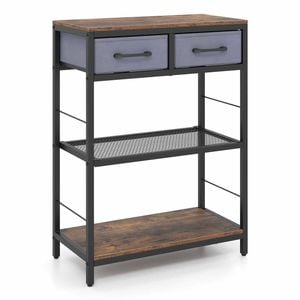 Costway 81 cm Narrow Console Table 2 Drawer 3-Tier Rack Metal Rustic
