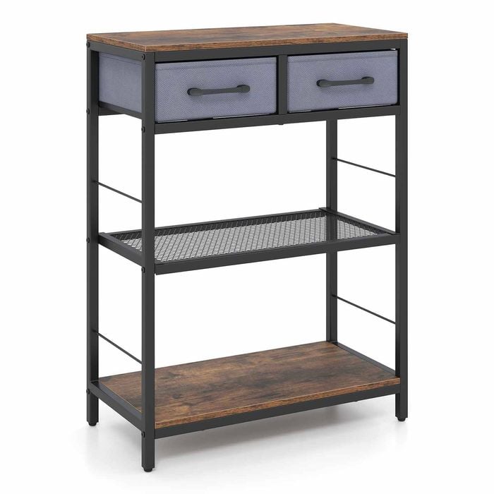 Costway 81 cm Narrow Console Table 2 Drawer 3-Tier Rack Metal Rustic