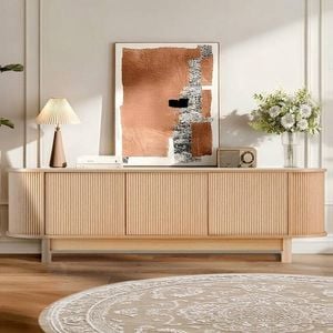 Homfurn Tv Cabinet 160cm Pine Fluted Doors – Entertainment Unit Media Storage