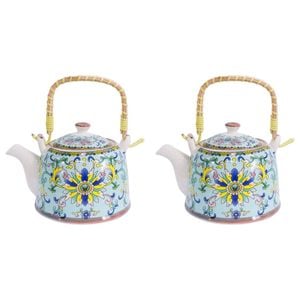 2PK LVD Ceramic Motif Design Decorative Kitchen Teapot 17x19cm Multicoloured