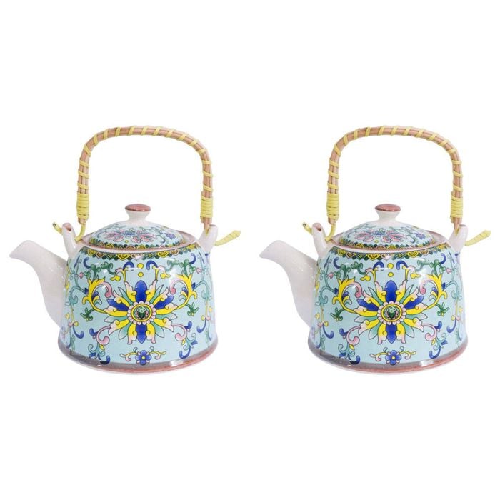 2PK LVD Ceramic Motif Design Decorative Kitchen Teapot 17x19cm Multicoloured