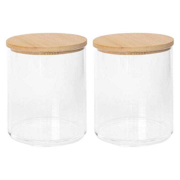 Harbour Housewares Reusable Plastic Bathroom Canisters with Bamboo Lid - Pack of 2