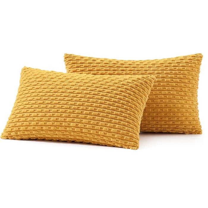 Catzon 2 Pcs Throw Pillow Covers Soft Striped Corduroy Cushion Case for Couch 30X50cm-Yellow