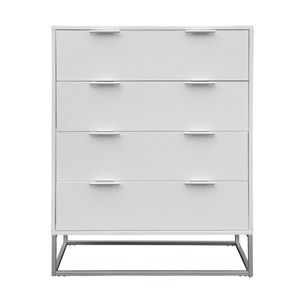 Wavey 4 Drawer Tallboy Chest of Drawers Art Deco Metal Legs - White
