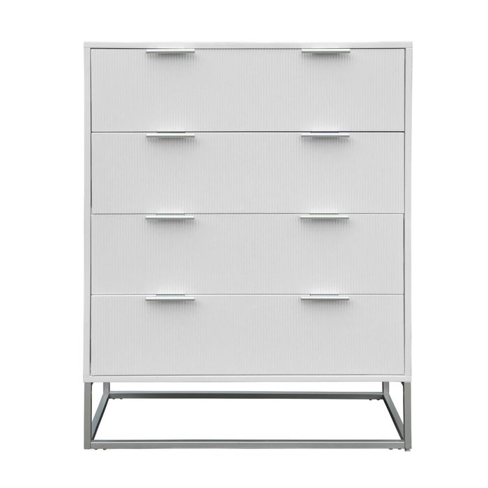 Wavey 4 Drawer Tallboy Chest of Drawers Art Deco Metal Legs - White