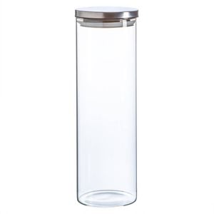 Argon Tableware Glass Storage Jar - Silver Lid - 2 Litre - Modern Round Scandi Organisation Container Glass Jar
