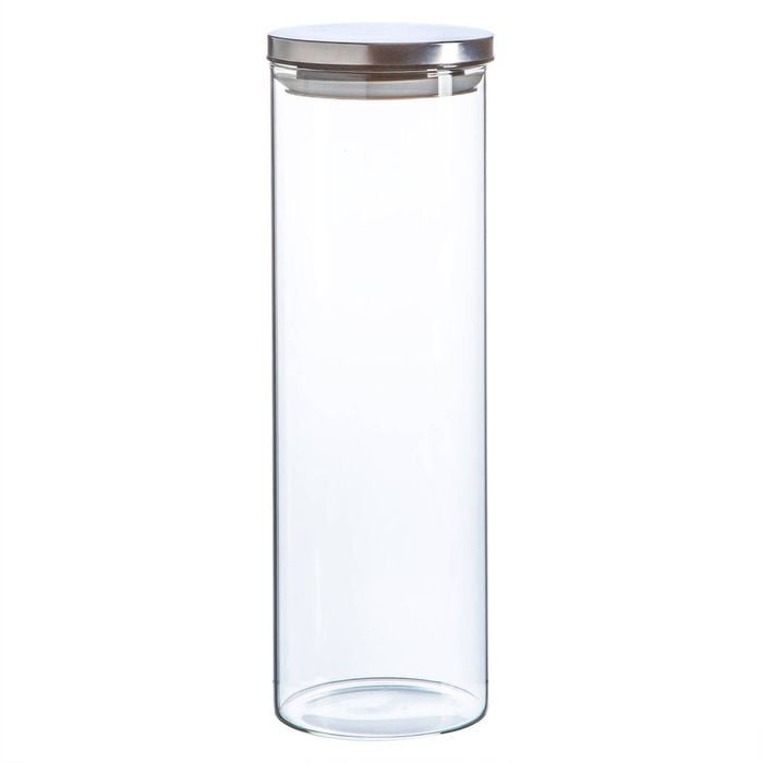 Argon Tableware Glass Storage Jar - Silver Lid - 2 Litre - Modern Round Scandi Organisation Container Glass Jar