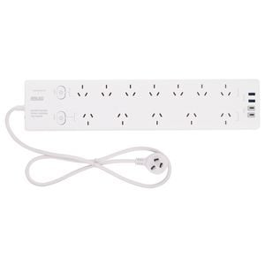 Arlec White 12 Outlet Surge Protected Powerboard With PD20W Rapid Charging USB 2xA & 2xC