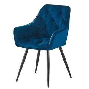 BRIBRION x1 Velvet Dining Chair with Arms Black Metal Legs Tufted Back Armrests Accent Vanity Modern Kitchen Single Blue
