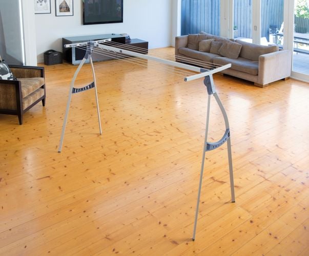 A TopDry indoor drying rack in a living room