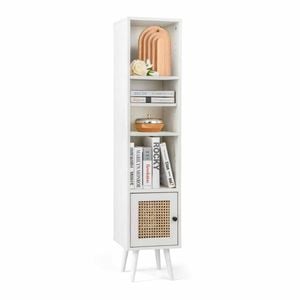 Costway Tall Adjustable Rattan Storage Cabinet Bookshelf W/door