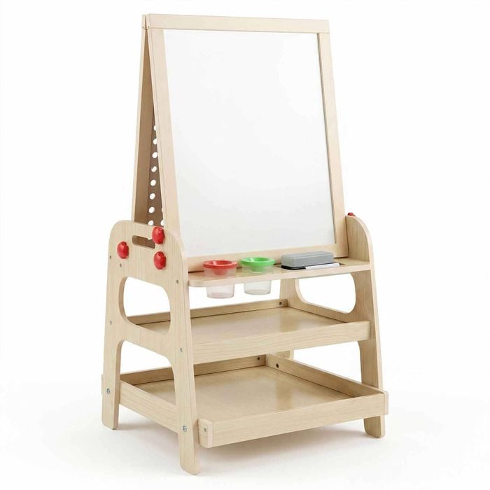 Costway 2in1 Kid Wood Art Easel Whiteboard Marble Run Game Drawing Board