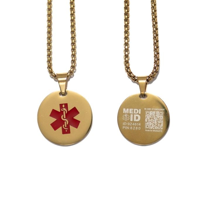 MEDI-ID  Medical ID Gold Round Pendant with 60CM Chain