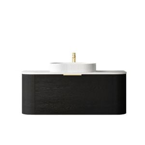 Attica Bentwood 1200mm Black Oak Curved Vanity With Carrara Stone Top