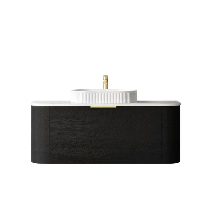 Attica Bentwood 1200mm Black Oak Curved Vanity With Carrara Stone Top