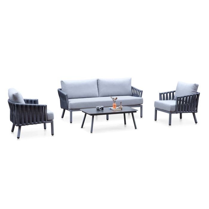 FurnitureOkay Hawaii 4-Piece Rope Outdoor Lounge Setting - Charcoal