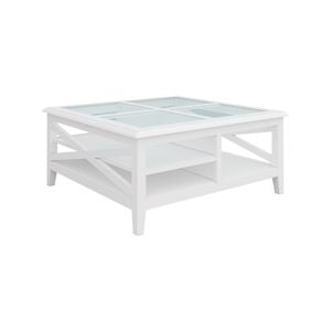 Daisy Coffee Table 100cm Glass Top Solid Acacia Wood Hampton Furniture - White