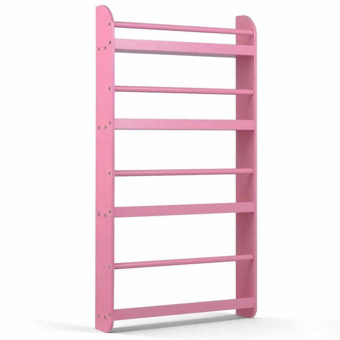 Costway Kid Bookshelf 4tier Wall Toy Organizer Rack Behind Door Pink