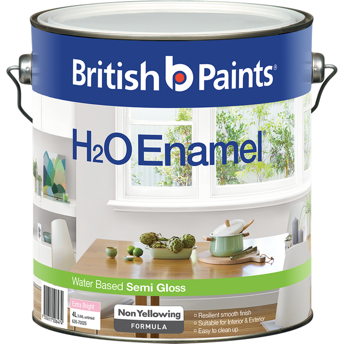 British Paints Extra Bright Semi Gloss H2O Enamel Paint - 4L