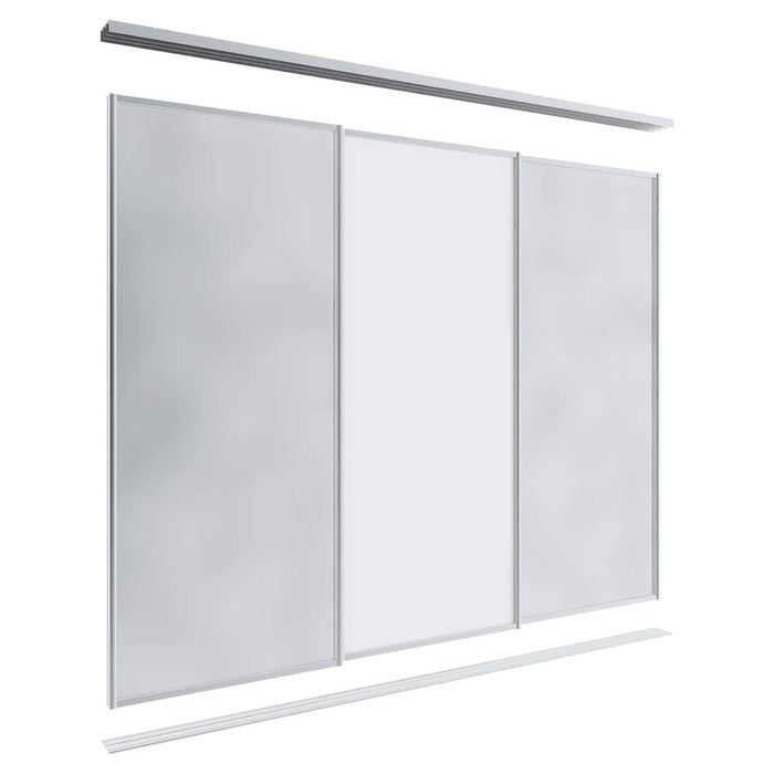 Lugna 2100 x 1801-2700mm Clear Anodised 2 Mirror 1 Melamine Wardrobe Triple Sliding Doors