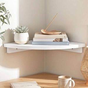 Homfurn Corner Floating Wall Shelf – 90° Wall Mounted Display Rack, Round Edge, White