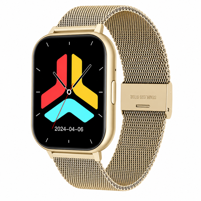 Smart Watch Bluetooth Call Fitness Tracker Heart Rate Blood Oxygen Monitor Lcd Display  Gold Mesh