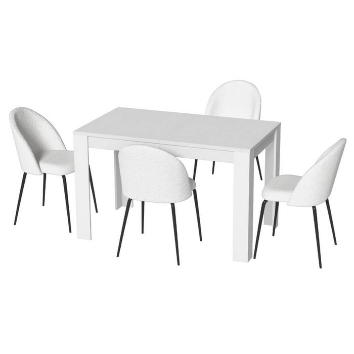 1 Artiss Dining Table and 4 Chairs Set White Sherpa