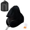 Catzon Travel Neck Pillow with Hood Memory Foam for Neck Support-Plush-Black