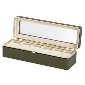 Catzon Watch Case 6 Slot Watch Display Case With Glass Lid-green