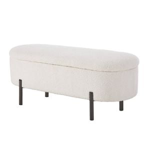 Oikiture Ottoman Storage Bench Oval Footstool Sherpa White