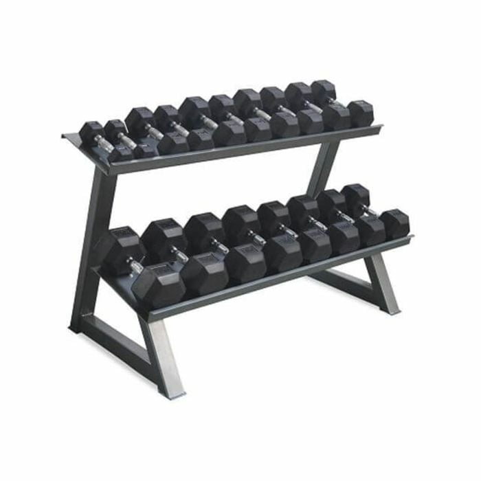 Heavy Duty 2 Tier Rubber Hex Dumbbell Storage Rack