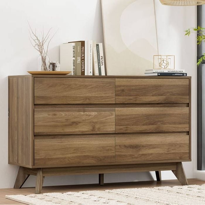 Homfurn 6-drawer Chest – Smooth Glide Runners, High-density Board, Walnut Finish, 120x40x75cm