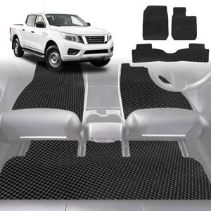 6D Diamond Car Floor Mats for Nissan Navara Dual Cab (DX/D22 STR)1997-2018-Full Set-Black-Outback GT
