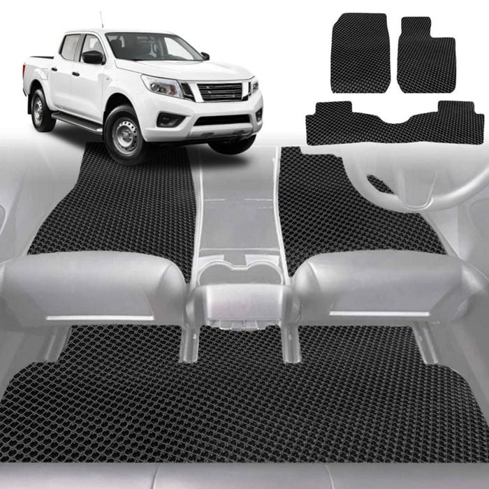 6D Diamond Car Floor Mats for Nissan Navara Dual Cab (DX/D22 STR)1997-2018-Full Set-Black-Outback GT