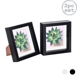 Nicola Spring 2 Piece 6 X 6 3d Shadow Box Photo Frame Set - Craft Display Picture Frame With 4 X 4 Mount - Black
