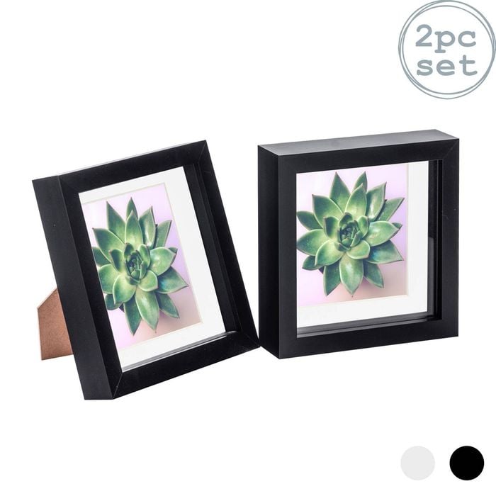 Nicola Spring 2 Piece 6 X 6 3d Shadow Box Photo Frame Set - Craft Display Picture Frame With 4 X 4 Mount - Black